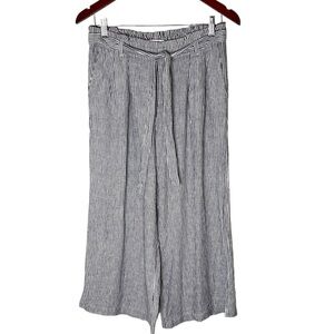 Ellen Tracy Women's Wide Leg Cropped Striped Linen Pants- Size Small